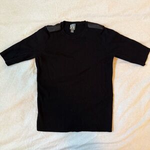 EUC Ribbed Elbow Sleeve Knit Top with Satin Shoulder Detail - Size L